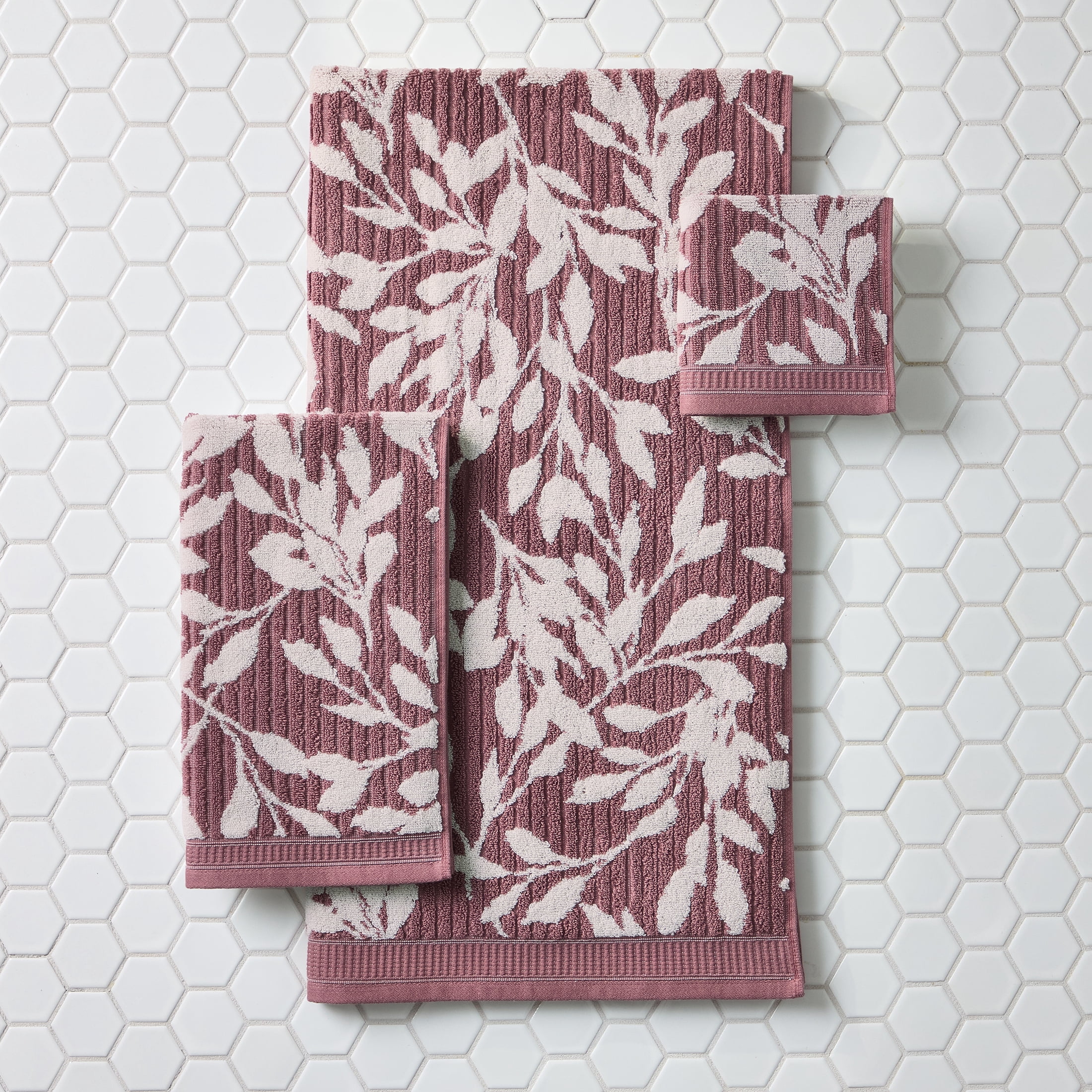 Better Homes & Gardens Signature Soft Floral 6 Piece Towel Set,Violet Gem/Vanilla Dream