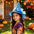 thumbnail image 6 of Quealent Kids Witch Hat Girls Lace Halloween Hat for kids Youth Teens Halloween Decorations Party (Sky Blue, One Size), 6 of 7