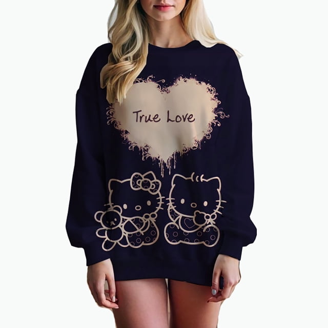 Sudaderas y sudaderas para mujer Sudaderas con estampado lindo de Hello Kitty Sudaderas de otoño y primavera Sudaderas con capucha de manga larga Harajuku de otoño y primavera