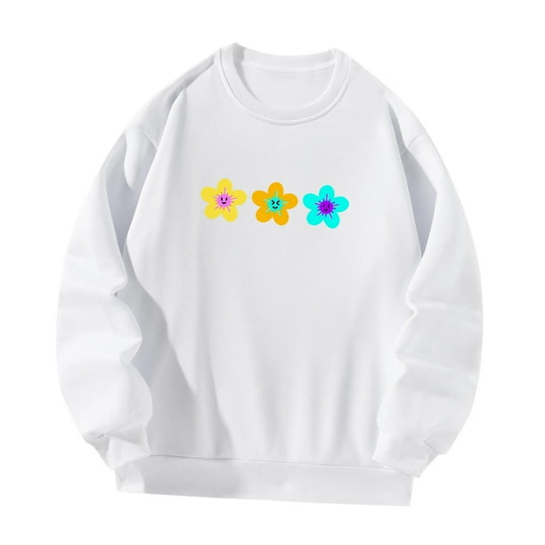 Sudadera de mujer, Tops de manga larga, ropa deportiva blanca estampada a la moda, sudadera con cuello redondo, jersey para desplazamientos en la , SG