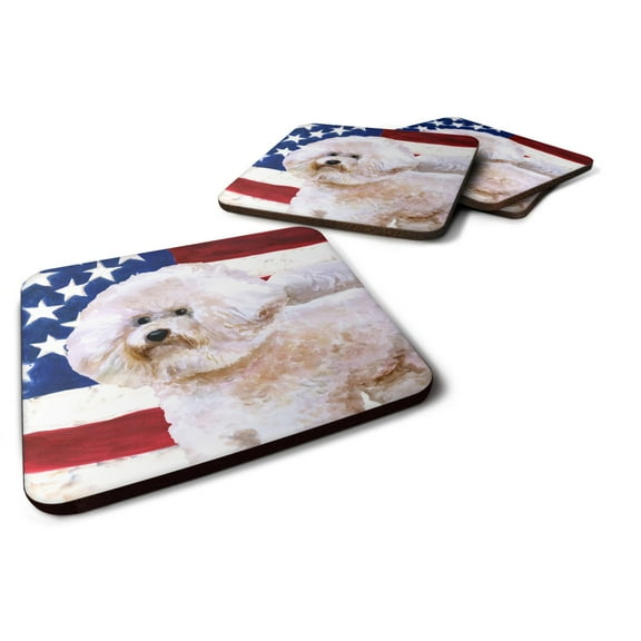 Bichon Frise 2 Patriotic Foam Coaster Set of 4