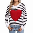 thumbnail image 2 of Women'S Cute Heart Sweater Long Sleeve Crewneck Pullover Ribbed Knit Casual Sweaters Black & White M, 2 of 8
