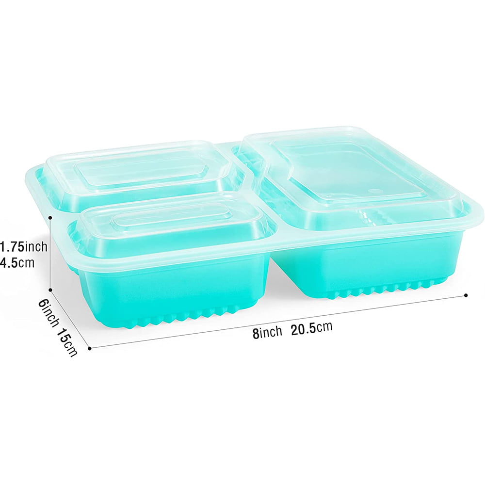Meal Prep Container Reusable, 34 oz 3 Compartment To Go Plastic Food Prep  Containers,Disposable Divided Food Storage Containers with Lids for