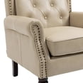 thumbnail image 5 of Button Tufted Wing Back Accent Chair PU Leather Thick Upholstered Armchair with Rivet Trim and Rubber Wood Legs, Single Sofa Chair Reading Chair for Living Room Bedroom Office, Camel PU, 5 of 7