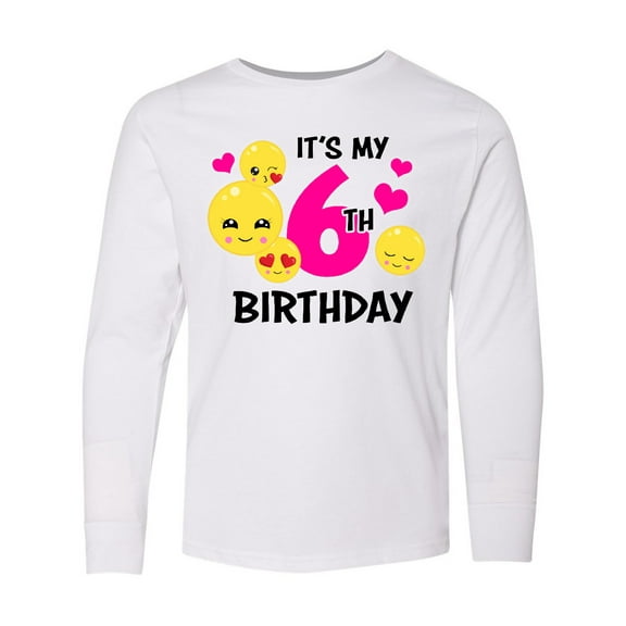 Inktastic Its My 6th Birthday with Smiling Emoticons Long Sleeve Youth T-Shirt