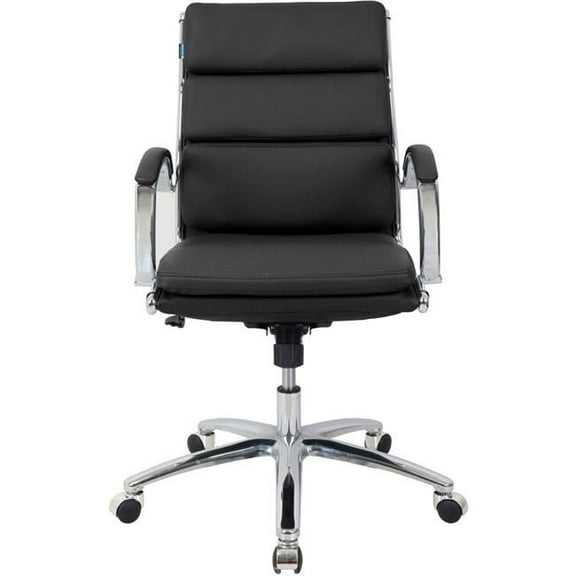 Global Industrial 695640BK-AM Interion Protective Bonded Leather Modern Ribbed Executive Chair, Black
