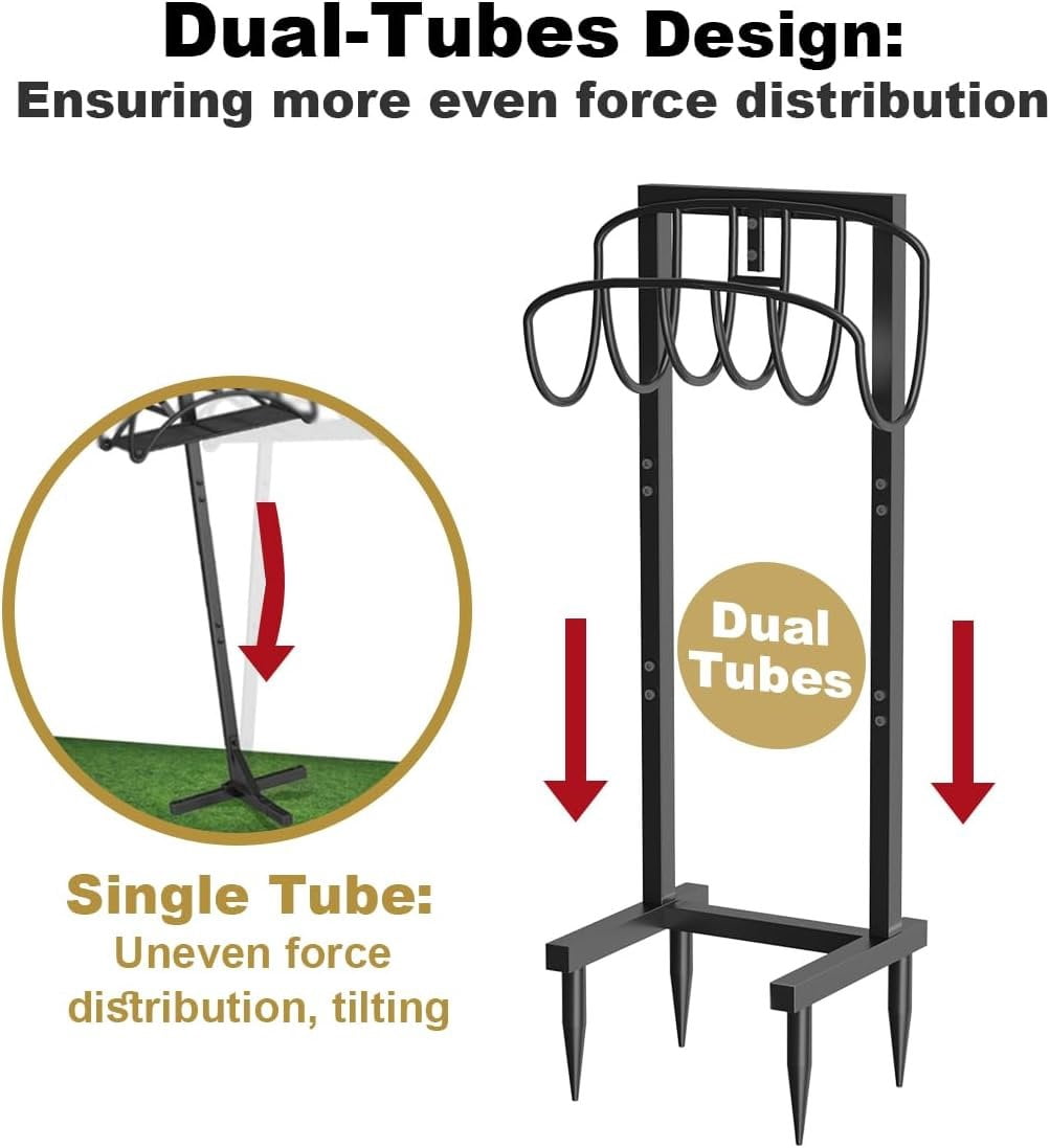 Freestanding Garden Hose Holder with 4 Spikes, Heavy Duty Metal Reel Stand Hanger Rack Organizer, Holds Storage 150ft Hose for Outside Yard Lawn, Black