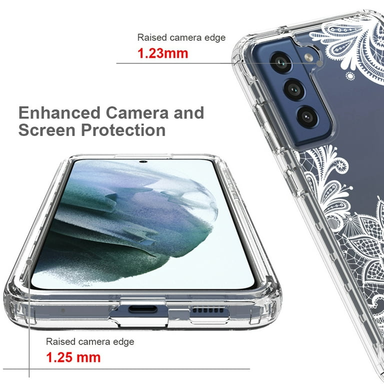 Clear Case for Samsung Galaxy S21 FE, High-Transparency Painting Pattern  Stylish Cover Dual-Layers Hybrid Rugged PC + Soft TPU Military Grade  Shockproof Lens Protection Case,Mandala Flower 