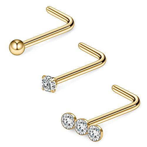 Ruifan 20G Surgical Steel Diamond Cubic Zirconia Crystal Nose Twist Screw Ring Piercing Jewelry 