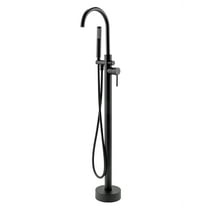 Open Box 1-Handle Freestanding Floor Mount Tub Faucet Bathtub Filler with Hand Shower in Matte Black