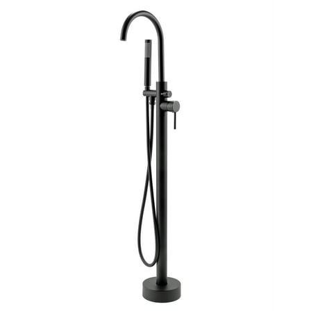 Open Box 1-Handle Freestanding Floor Mount Tub Faucet Bathtub Filler with Hand Shower in Matte Black