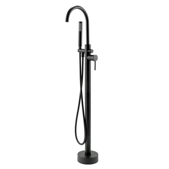 Open Box 1-Handle Freestanding Floor Mount Tub Faucet Bathtub Filler with Hand Shower in Matte Black