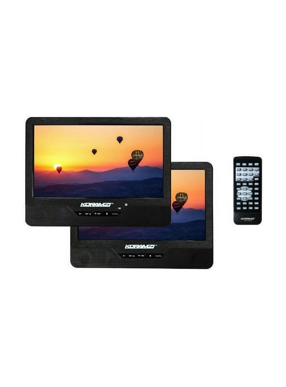 Koramzi Portable 9" Dual Screen DVD Player with Rechargeable Battery / AV In / USB &SD Card Reader / Remote Control / Car Adapter / IR Transmitter Ready / USB / Headrest Mounting Kit (Black)-PDVD-DS9