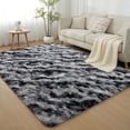 thumbnail image 2 of Janvonne 4x6 Fluffy Area Rug for Bedroom, Modern Shaggy Carpets Fuzzy Rug for Teens Dorm Bedside Home Decor Aesthetic, Heavy Duty Non Slip, Tie-dye Stripes in Black and Grey, 2 of 8