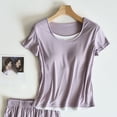 thumbnail image 4 of Wensltd Fashion Lightweight Pajamas for Women 2 Piece Set Soft Sleepwear Built in Bra Short Sleeve Top and Shorts Home Clothing S-XXL, 4 of 5