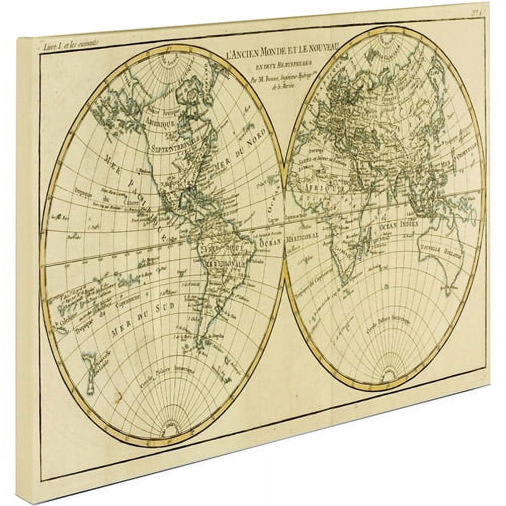 Trademark Art 'World Map in Two Hemispheres' Canvas Art by Charles Bonne