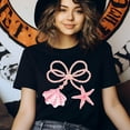 thumbnail image 3 of Pearl Bow Seashell T-Shirt for Women, Cute Starfish and Ocean Charm Graphic Tee, Sport Grey, Size M, 3 of 6