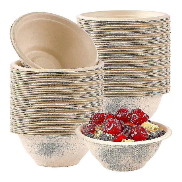 100pcs Strong Disposable Paper Bowls,350ml Disposable Sugarcane Paper Bowls Brown Super Rigid Biode