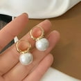 thumbnail image 5 of Eosunjian 1 Pair Hoop Earrings Elegant Temperament Minimalist Geometric Electroplating Decorative Gift Women Faux Pearl Dangle Earrings Eardrop Jewelry Fashion Accessory Pink, 5 of 13