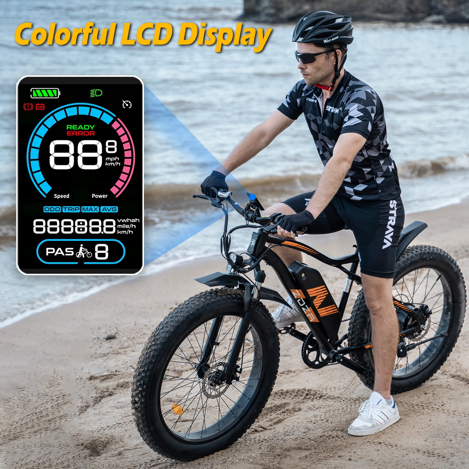 ZDZA Electric Bike for Adults, 1500W Peak E-Mountain Bicycle, 26" Fat Tire 28mph Ebike, 48V 624Wh Removable Battery 72Miles Range, 7 Speed and Dual Suspension UL2849