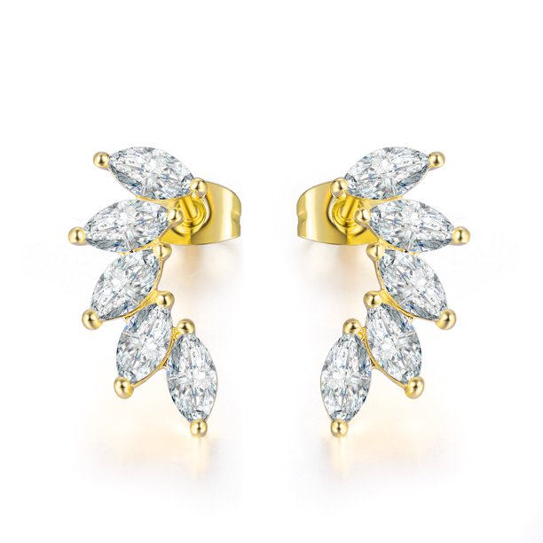 Pendientes de mujer con forma de ala de ángel y circonitas bañados en oro rosa