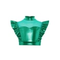 thumbnail image 3 of Hansber Kids Girls Ruffle Crop Tops Shiny Mesh Patchwork Hip Hop Street Dance Tops Performance Costume Green 16, 3 of 5