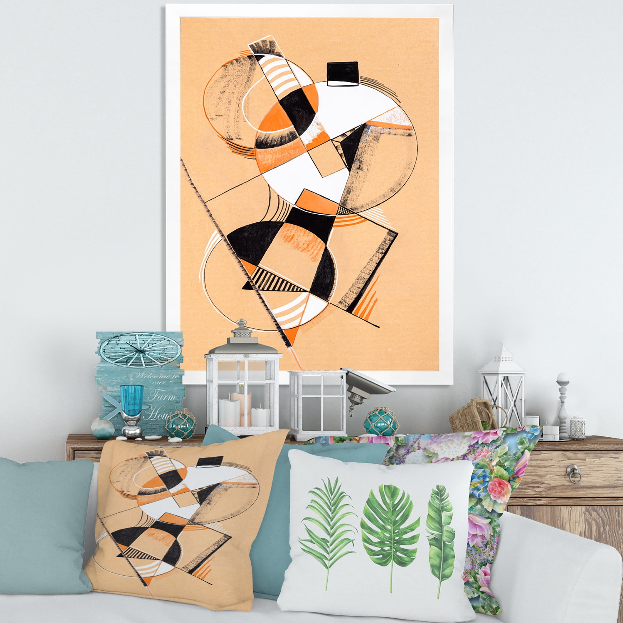 Designart 'Abstract Compositions Of Colored Geometric V' Modern Framed Art Print