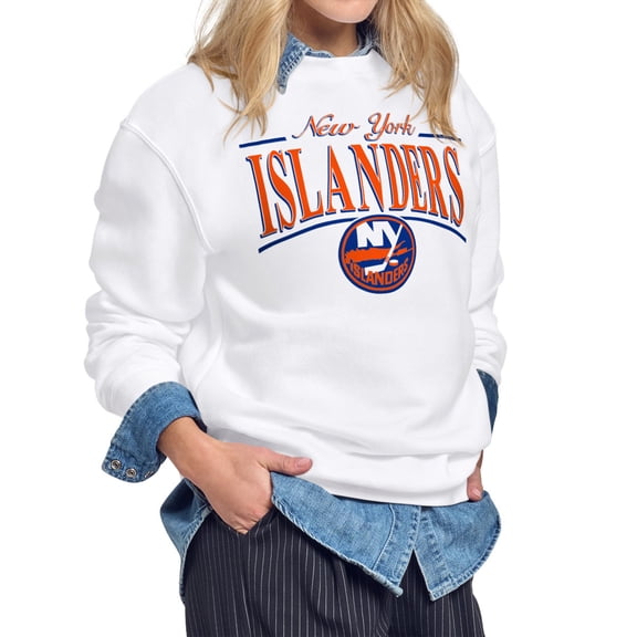Women's Starter White New York Islanders Arch Stripe Fleece Sweatshirt