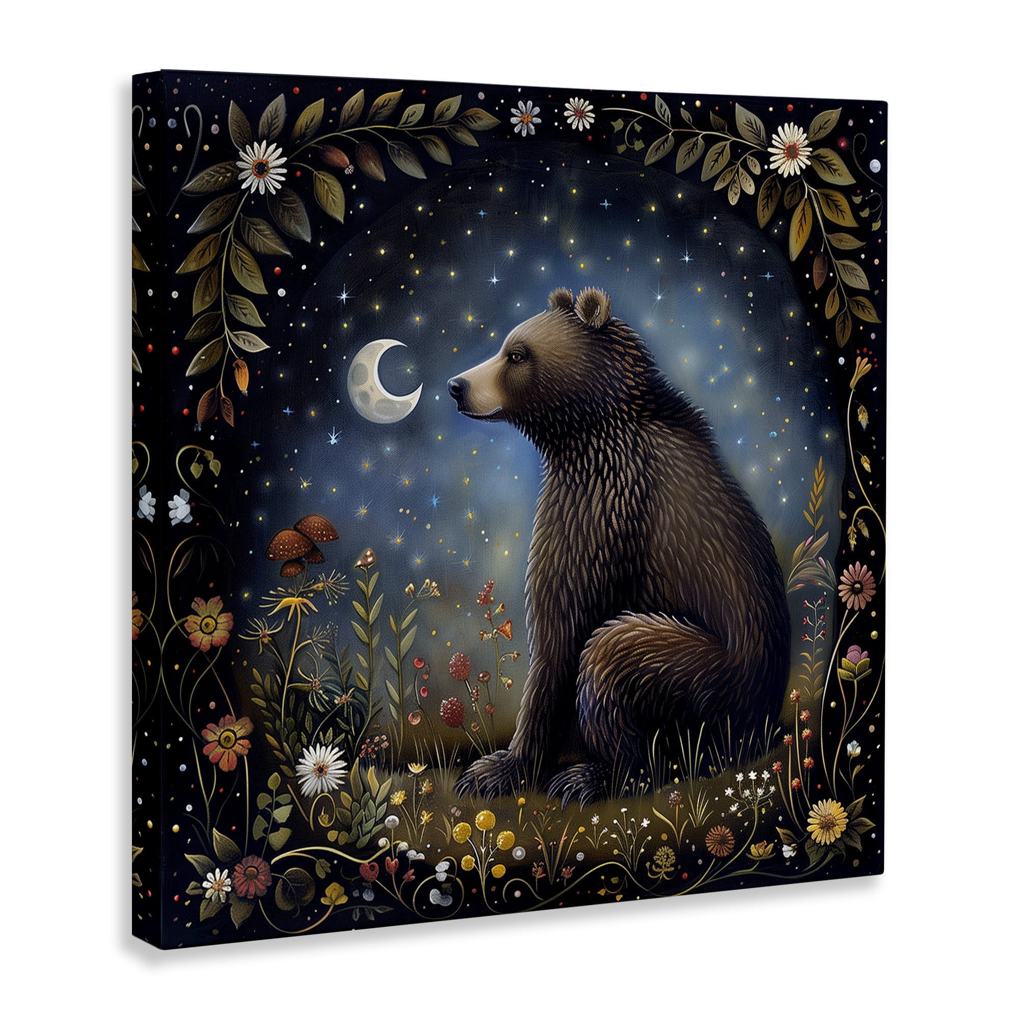 Stupell Industries Woodland Bear Night Forest Animals Painting Wrapped Canvas Art Print Wall Art, 24 x 24