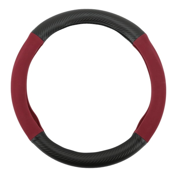 Cubierta de volante de PU de Unique Bargains, protector de volante de coche de ABS de 14.96" patrón de fibra de carbono negro y rojo, 1 pieza