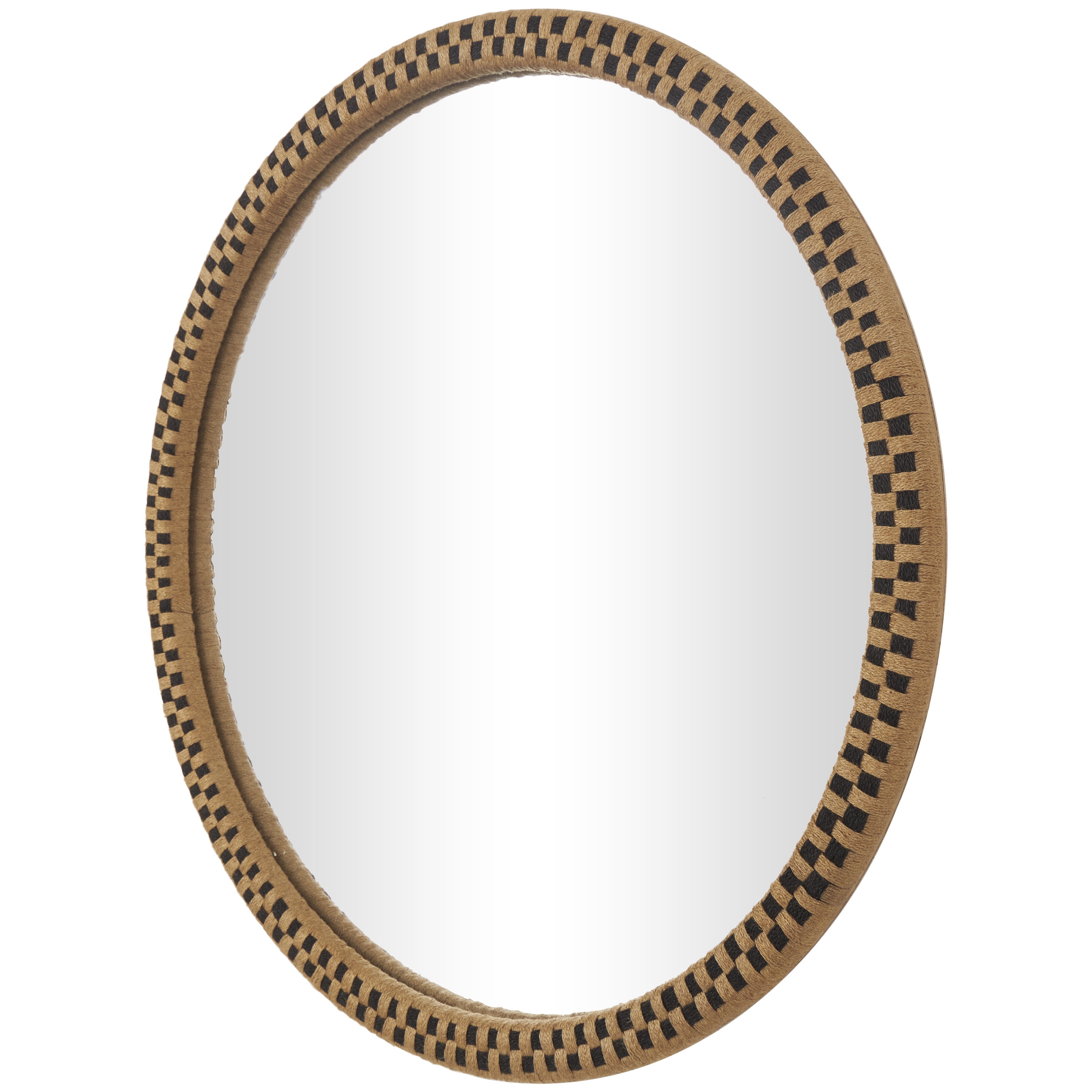 DecMode 32" x 32" Brown Handmade Woven Checkered Wall Mirror