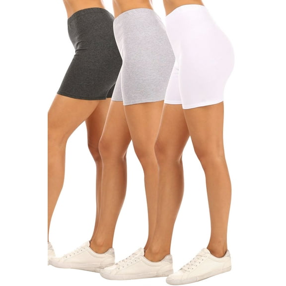 Women's Casual Stretch Cotton Solid Workout Pull On Basic Shorts Pants (Pack of 3)