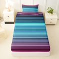 thumbnail image 4 of Castle Fairy Geometric Horizontal Stripe Twin Sheets 3pcs,Tribal Thin Line Bedding,Pink Teal Indigo,1 Flat Sheet, 1 Fitted Sheet and 1 Pillowcase, 4 of 7