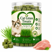 Cat Grass Treats, Chicken Flavor Dental Bites for Indoor Cats, Hairball Support & Training Rewards, 120g