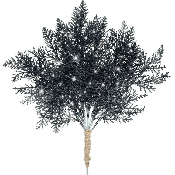 Nvzi Christmas Glitter Stems 20pcs Artificial Pine Tree Picks for Christmas Tree Ornaments fillers (Black)