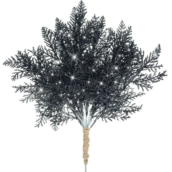 Nvzi Tallos de purpurina navideña, 20 piezas, púas de pino artificiales para relleno de adornos de árbol de Navidad (negro)
