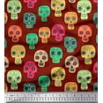 thumbnail image 1 of Soimoi Red Modal Satin Fabric Tribal Skull Print Fabric by Yard 42 Inch Wide, 1 of 3