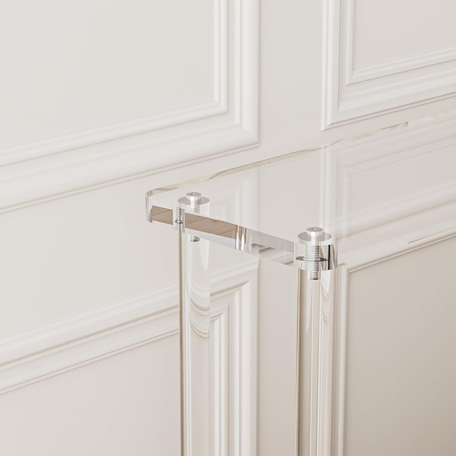 Acrylic Narrow Console Table for Entryway, 7.6" D x 39.4" W x 29.9" H, Square Legs, Skinny Entry Table for Sofa, Foyer, Hallway, Living Room, Modern, 2-Tier, Clear