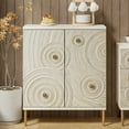 thumbnail image 5 of COZAYH Farmhouse 2 Door Embossed Storage Cabinet with Ring Motif, Distressed Boho Storage Buffet Cabinet for Bedroom, Living Room, French Country, White & Gold, 5 of 6