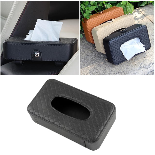 BESTYASH 1Pack Facial Tissue Holder for Car Black Pu Rectangular Tissue Container for Wedding