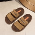thumbnail image 4 of Brown Ladies Slippers Fur Lined Fleece Warm Thick Sole Autumn Winter Cozy Plush Insulated Non-Slip Soft Comfortable Casual Home Wear Shoes Size 36, 4 of 7