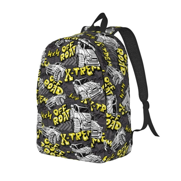 Disketp White Retro Off-Road Vehicle Mochila de Lona Estampada, Mochila Escolar de Viaje Ligera para Estudiantes y Portátil-Medium