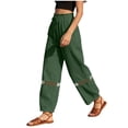 thumbnail image 5 of Zedker 100% Cotton Linen Capri Leggings for Women Elastic High Waisted Loose Lantern Tapered Harem Pants with Pockets Army Green L, 5 of 10