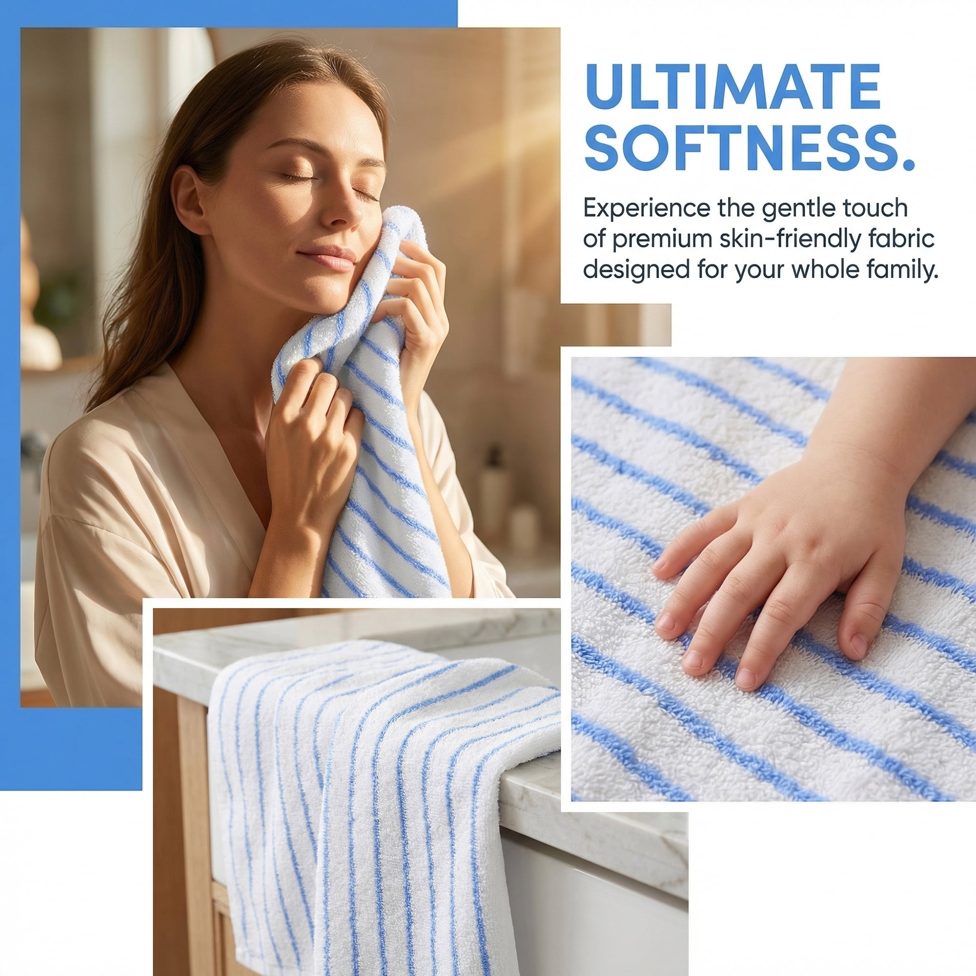 Unique Bargains Cotton Striped Washcloths Soft Absorbent Face Cloths White 6pk