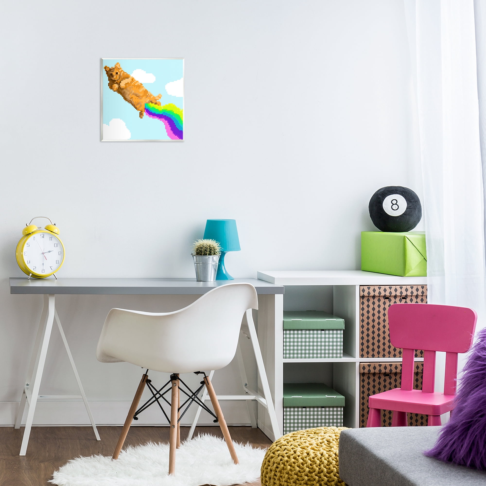 Stupell Industries Flying Rainbow Pixel Cat Animals Painting Unframed Art Print Wall Art, 12 x 12