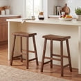 thumbnail image 2 of Gymax Solid Wood Saddle Bar Stools Set of 2 Backless Wooden Barstools w/Footrests Brown, 2 of 7