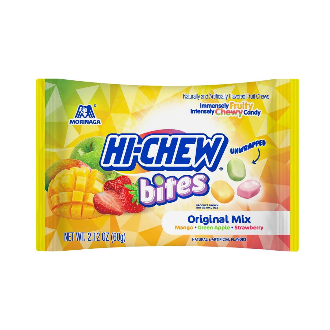 HI-CHEW Bites Original Mix, Pack of 12 Bags, 2.12oz each | Mango Green Apple Strawberry Chewlets | Unique Fun Soft & Chewy Taffy Candy | Immensely Juicy Fruit Flavors (12 Bags, Original Mix -- Mango,