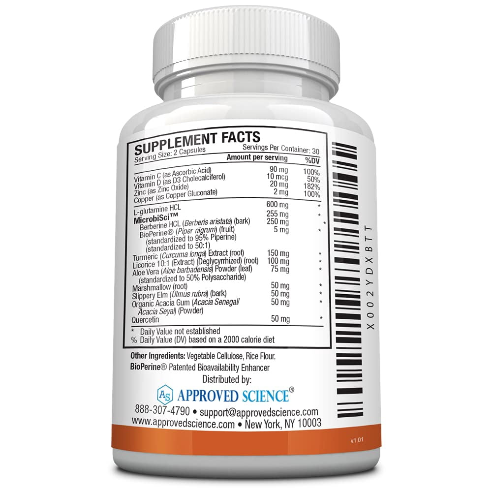 Approved Science Gutsyl - Leaky Gut Supplement - Protect GI Tract with Aloe Vera, Marshmallow Root, Licorice, and Slippery Elm - Contains Prebiotic and BioPerine - 60 Capsules - 100% Vegan