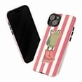 thumbnail image 3 of Cute Frog in Rain Boots Phone Case, Pink Striped Cottagecore Aesthetic Cover for iPhone 17 16 15 14 13 12 11 Pro Plus Mini, 3 of 6