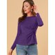 thumbnail image 3 of Blusa básica de manga larga con cuello redondo y frente giratorio para mujer Púrpura M, 3 of 6